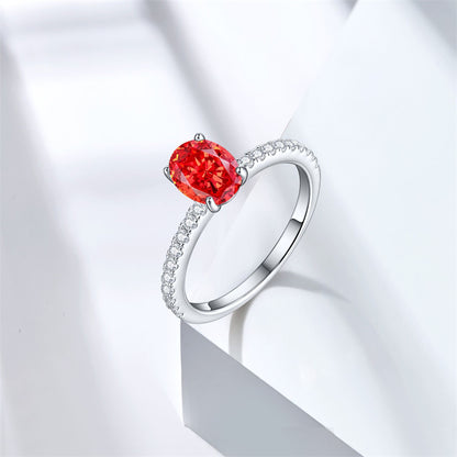 1.5ct Oval Ice-Cut 925 Silver Ring - Elegant 6×8mm Gemstone Band for Women