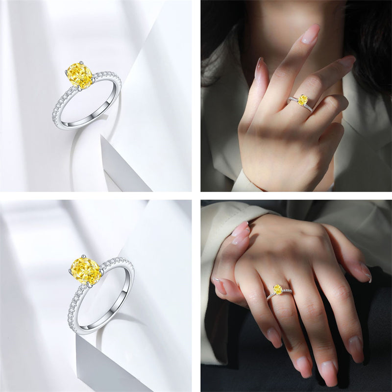 1.5ct Oval Ice-Cut 925 Silver Ring - Elegant 6×8mm Gemstone Band for Women