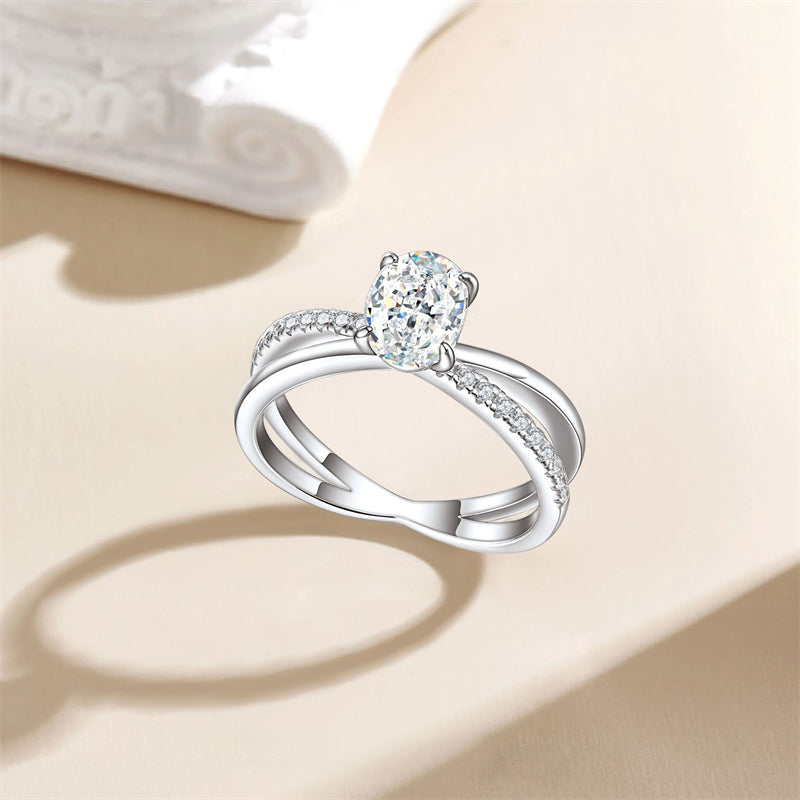 1.5ct Oval Ice-Cut 925 Silver Ring - Unique 6×8mm Gemstone Band for Women