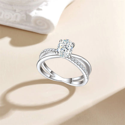 1.5ct Oval Ice-Cut 925 Silver Ring - Unique 6×8mm Gemstone Band for Women