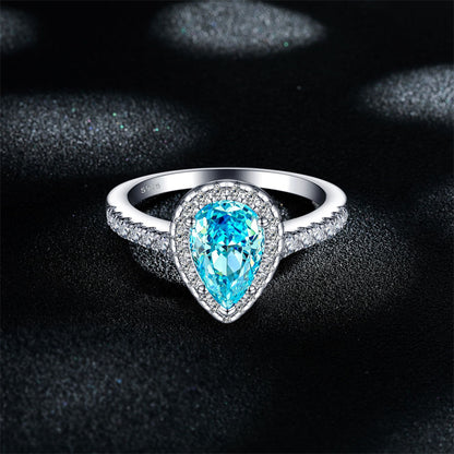 1.5ct Teardrop 925 Silver Ring - Elegant 6×9mm 5A Zirconia Gemstone Band with High-Carbon Diamonds
