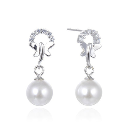 925 Sterling Silver Pearl Drop Earrings - Shell Pearl Korean Style Dangle Earrings