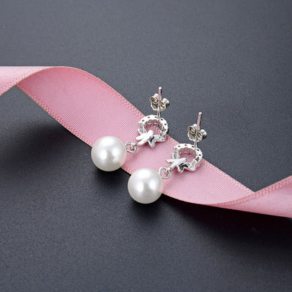 925 Sterling Silver Pearl Drop Earrings - Shell Pearl Korean Style Dangle Earrings