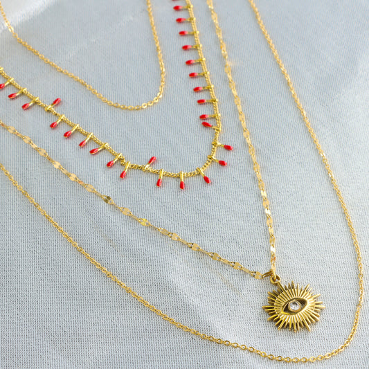 Multi-Layered Lip Necklace with Devil's Eye Pendant
