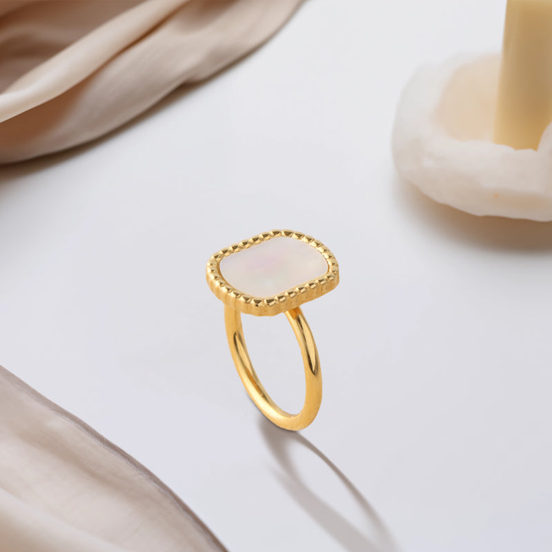 Classic Stainless Steel White Mother of Pearl Ring