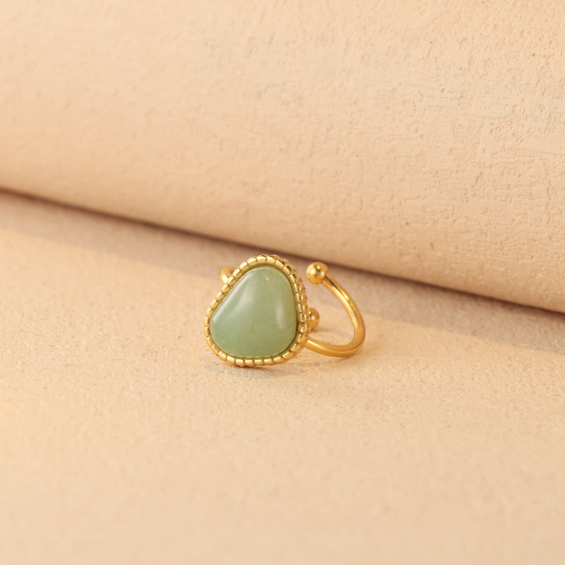 Heart-Shaped Jade Green Agate Inlay Ring