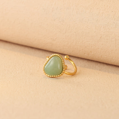 Heart-Shaped Jade Green Agate Inlay Ring