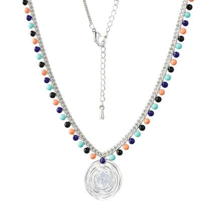 Silver Tone Geometric Round Pendant Chopin Necklace