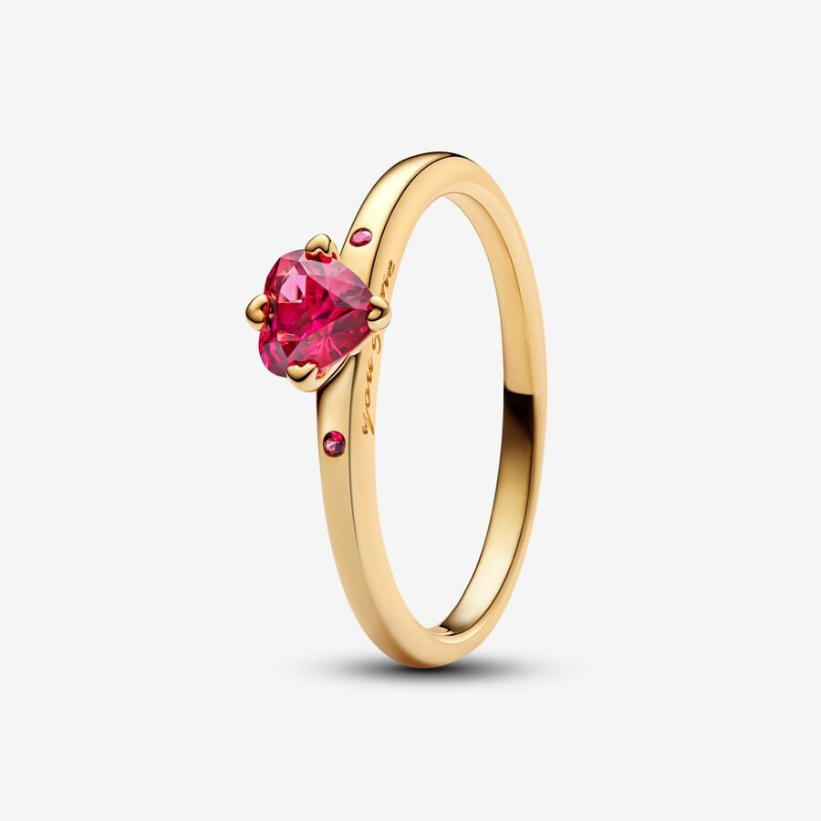 14K Gold Red Heart Crystal Statement Ring