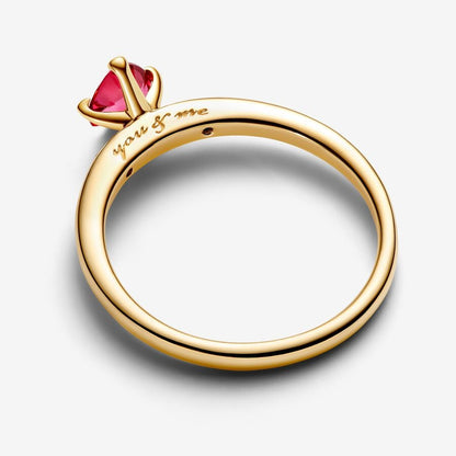 14K Gold Red Heart Crystal Statement Ring
