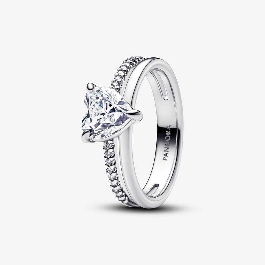 Connected Hearts Double Band Silver Ring
