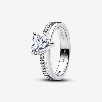 Connected Hearts Double Band Silver Ring