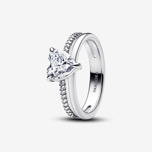 Connected Hearts Double Band Silver Ring