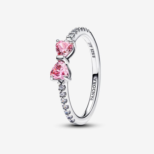 Delicate Pink Bow Ring Silver