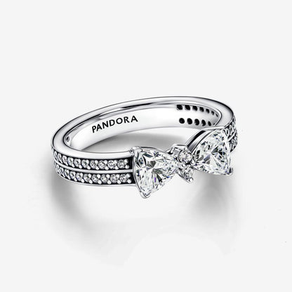 Sparkling Bow Double Row Ring