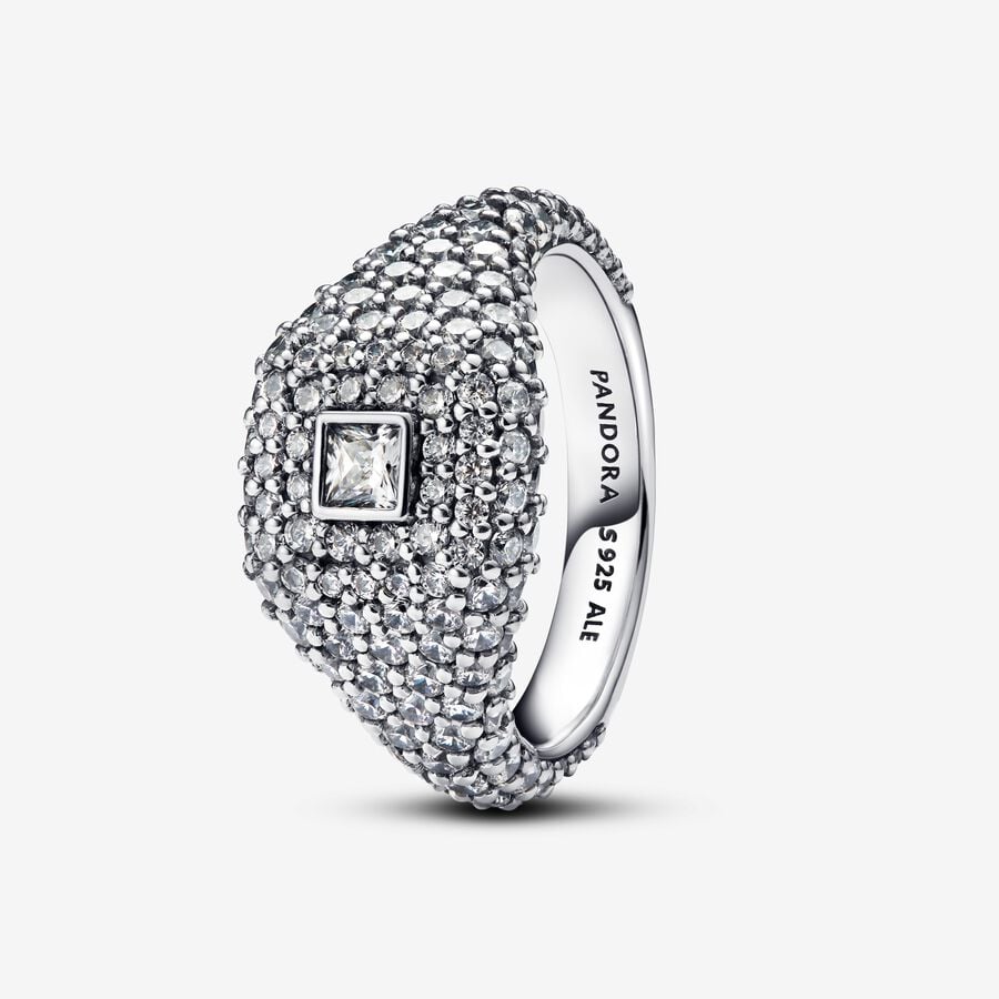 Sterling Silver Square Pavé Cocktail Ring