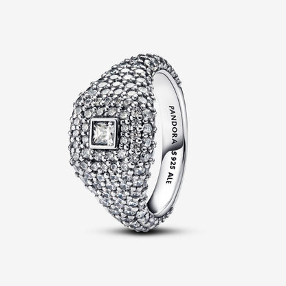 Sterling Silver Square Pavé Cocktail Ring