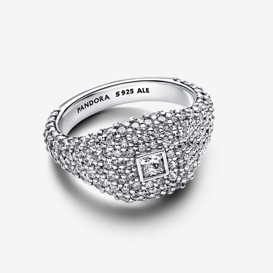 Sterling Silver Square Pavé Cocktail Ring