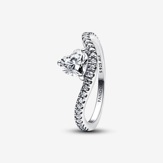 Heart Cut CZ Wavy Band Ring