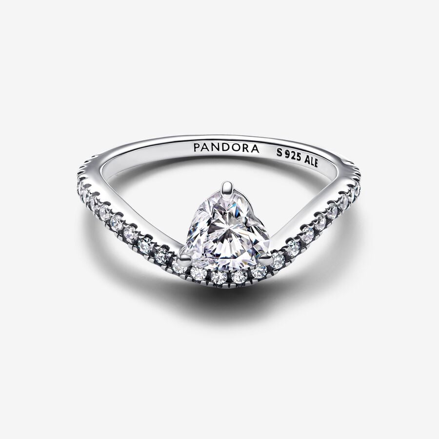 Heart Cut CZ Wavy Band Ring