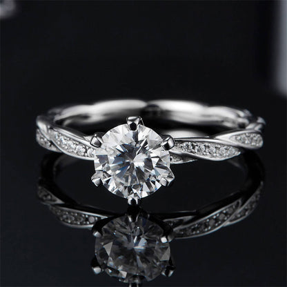 1CT D Color Moissanite Diamond Ring - 925 Sterling Silver Rhodium Plated Geometric Band