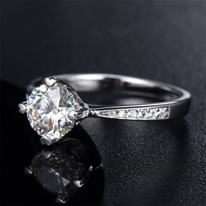 1CT D Color Moissanite Engagement Ring - 925 Sterling Silver Four-Prong Solitaire Ring