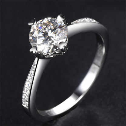 1CT D Color Moissanite Engagement Ring - 925 Sterling Silver Four-Prong Solitaire Ring