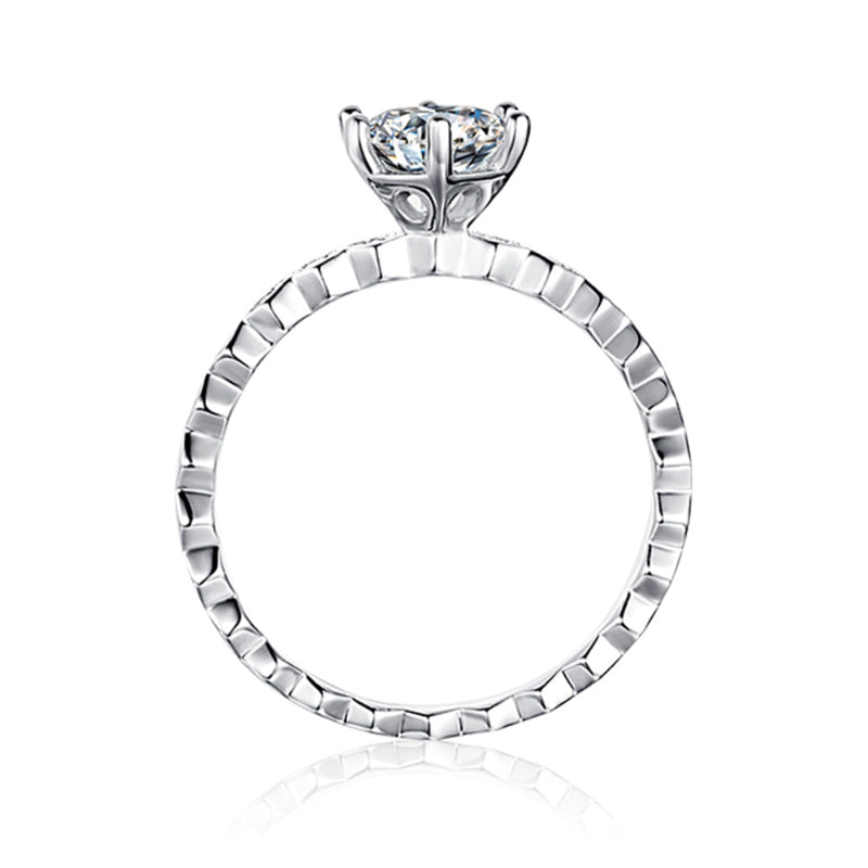 1CT D Color Moissanite Halo Engagement Ring - 925 Sterling Silver Six-Prong Honeycomb Ring