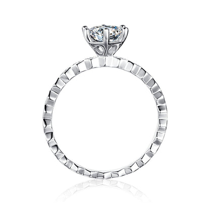 1CT D Color Moissanite Halo Engagement Ring - 925 Sterling Silver Six-Prong Honeycomb Ring