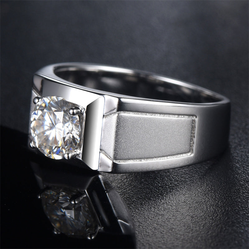 1CT D Color Moissanite Men's Ring – 925 Sterling Silver Wide Band Engagement Ring for Men