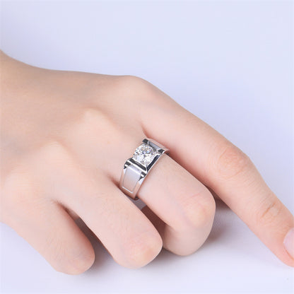 1CT D Color Moissanite Men's Ring – 925 Sterling Silver Wide Band Engagement Ring for Men