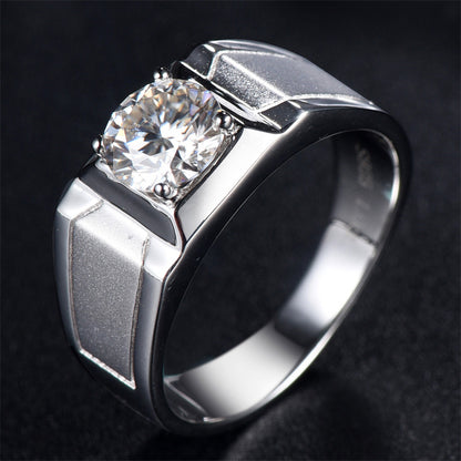 1CT D Color Moissanite Men's Ring – 925 Sterling Silver Wide Band Engagement Ring for Men