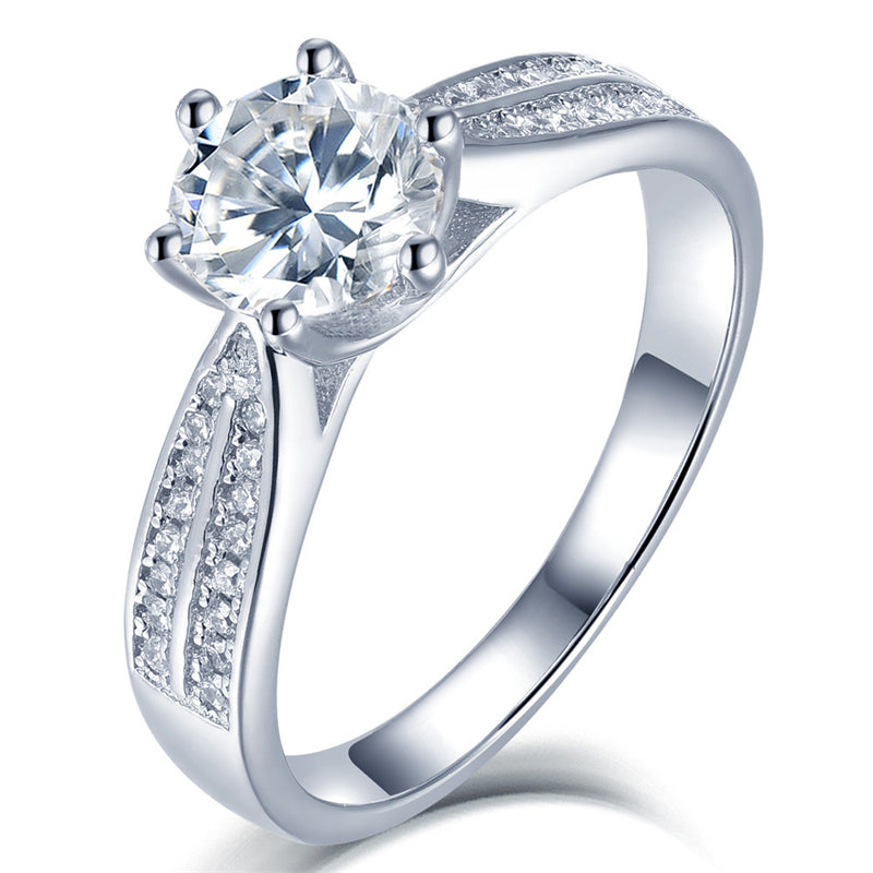 1CT D Color Moissanite Six-Prong Solitaire Ring - 925 Sterling Silver Queen's Diamond Ring