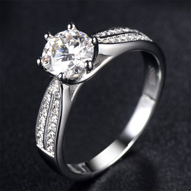 1CT D Color Moissanite Six-Prong Solitaire Ring - 925 Sterling Silver Queen's Diamond Ring