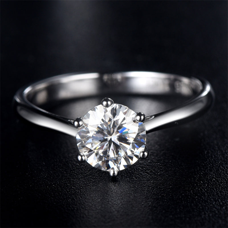 1CT D Color Moissanite Solitaire Ring - 925 Sterling Silver Six-Prong Engagement Ring with Certificate