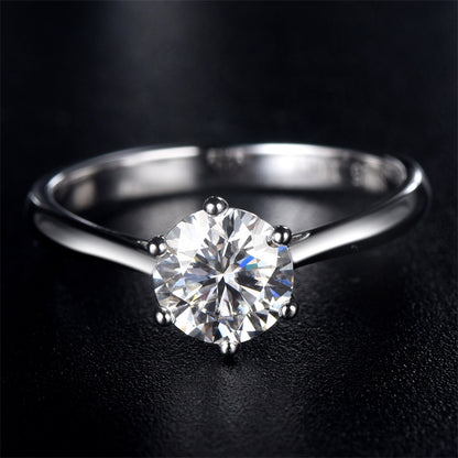 1CT D Color Moissanite Solitaire Ring - 925 Sterling Silver Six-Prong Engagement Ring with Certificate