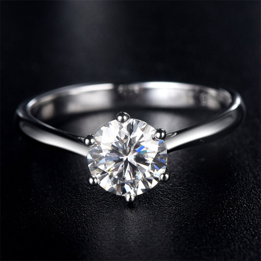 1CT D Color Moissanite Solitaire Ring - 925 Sterling Silver Six-Prong Engagement Ring with Certificate