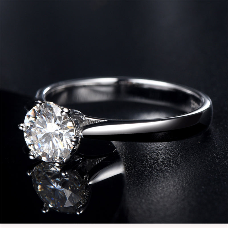 1CT D Color Moissanite Solitaire Ring - 925 Sterling Silver Six-Prong Engagement Ring with Certificate