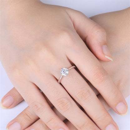 1CT D Color Moissanite Solitaire Ring - 925 Sterling Silver Six-Prong Engagement Ring with Certificate