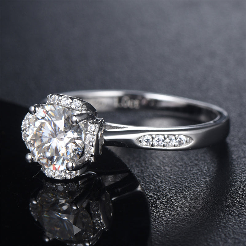 1CT Floral Moissanite Engagement Ring - 925 Sterling Silver Diamond Simulant Wedding Band