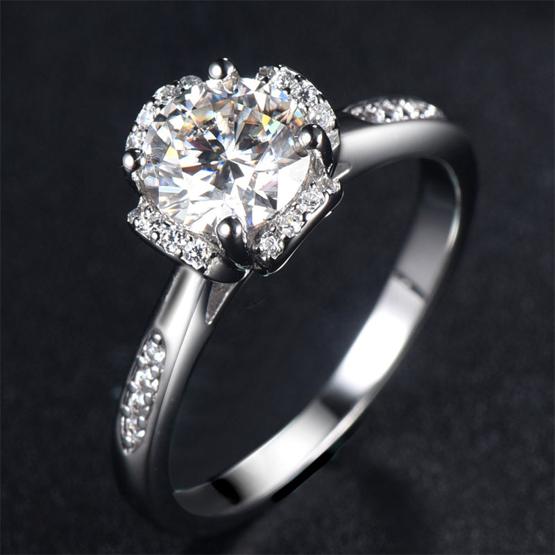 1CT Floral Moissanite Engagement Ring - 925 Sterling Silver Diamond Simulant Wedding Band