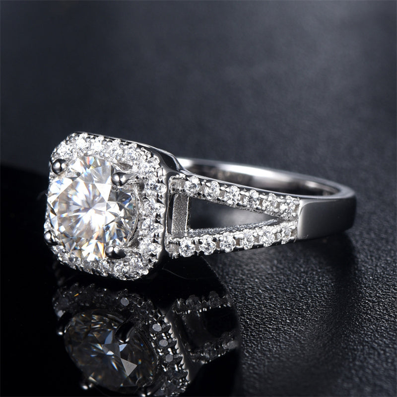 1CT High-Shine Moissanite Engagement Ring - 925 Sterling Silver Plated Solitaire