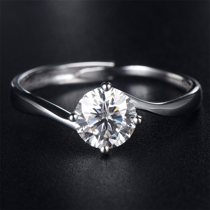 1CT Moissanite Adjustable Ring - 925 Sterling Silver Four-Prong Solitaire Engagement Ring