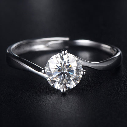 1CT Moissanite Adjustable Ring - 925 Sterling Silver Four-Prong Solitaire Engagement Ring