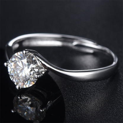 1CT Moissanite Adjustable Ring - 925 Sterling Silver Four-Prong Solitaire Engagement Ring