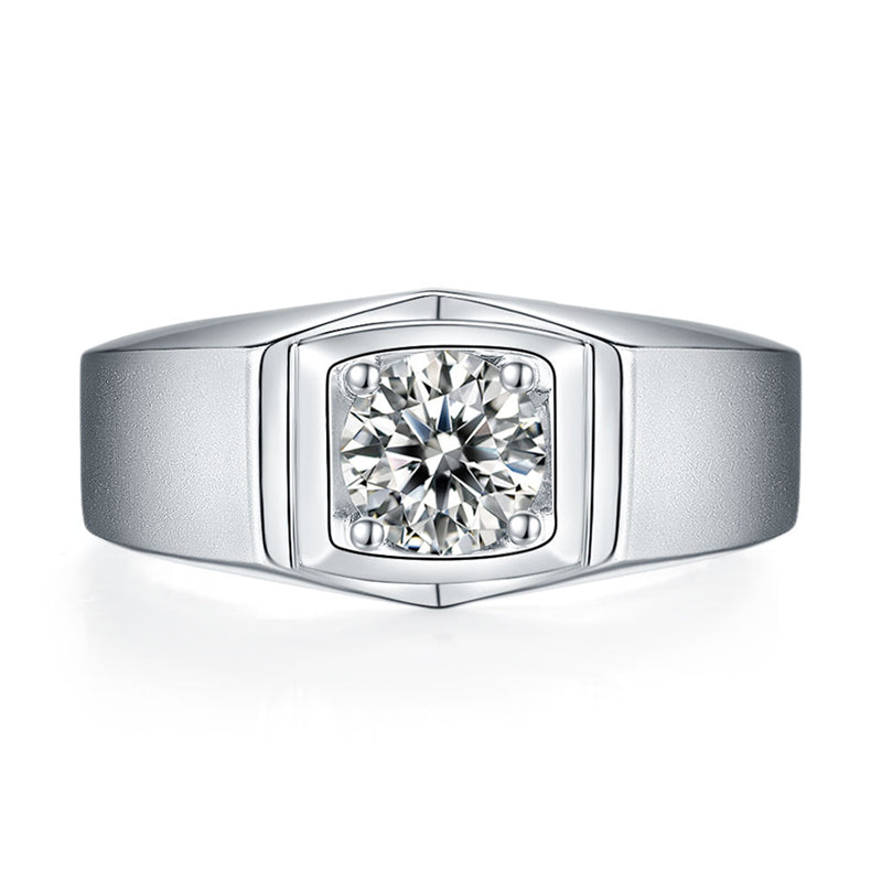 1CT Moissanite Men's Ring - 925 Sterling Silver Minimalist Wedding Band (White Gold Plated)