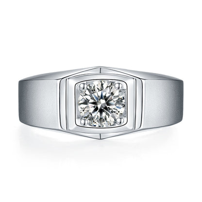1CT Moissanite Men's Ring - 925 Sterling Silver Minimalist Wedding Band (White Gold Plated)