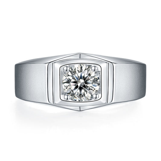 1CT Moissanite Men's Ring - 925 Sterling Silver Minimalist Wedding Band (White Gold Plated)