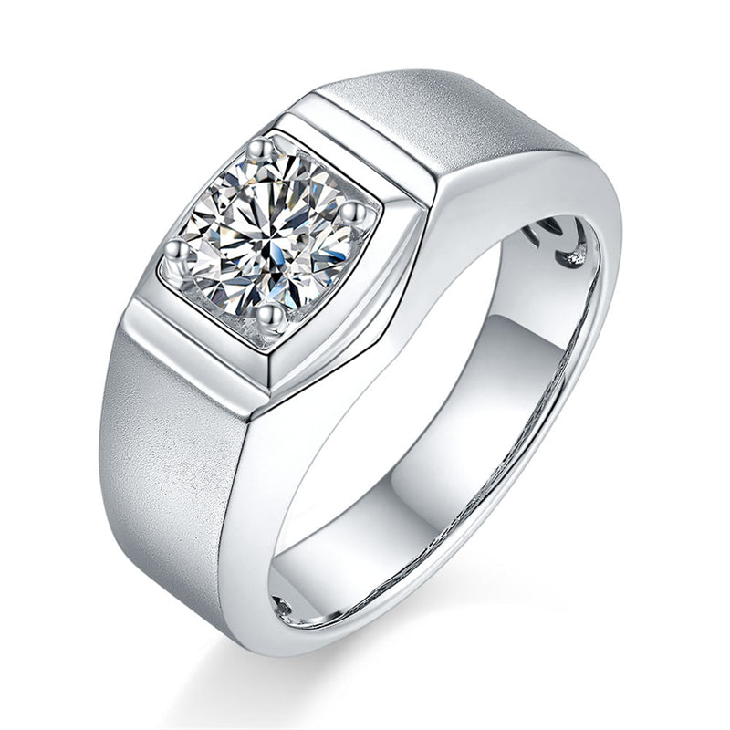 1CT Moissanite Men's Ring - 925 Sterling Silver Minimalist Wedding Band (White Gold Plated)