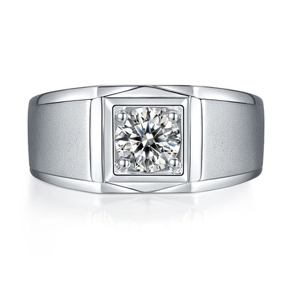 1CT Moissanite Men's Ring – 925 Sterling Silver Geometric Wedding Band for Men (White Gold Plated)